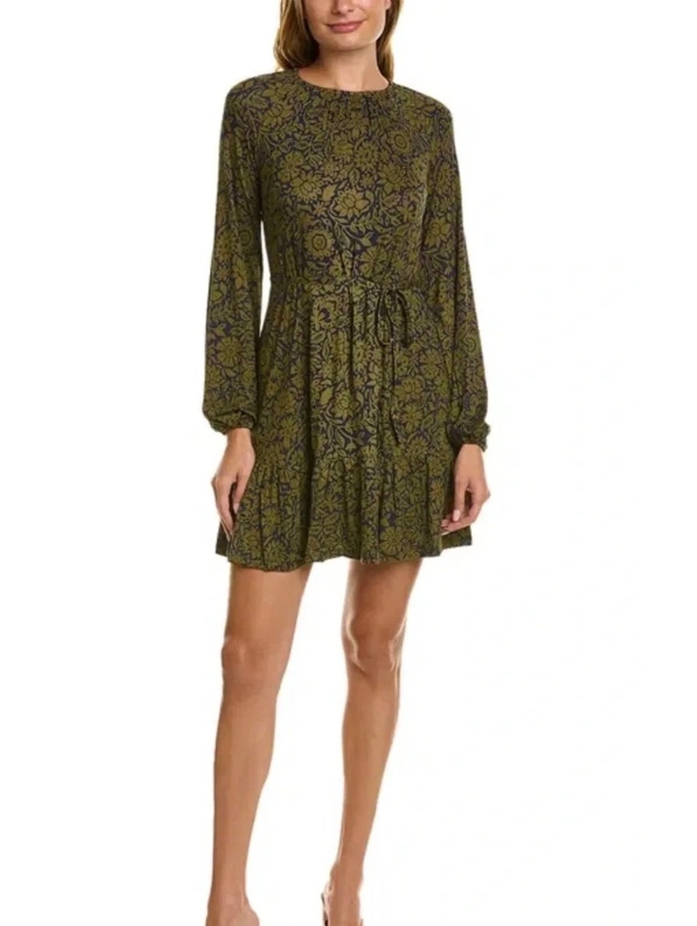 Boden Belted Mini Dress Size 2 Olive Green Navy